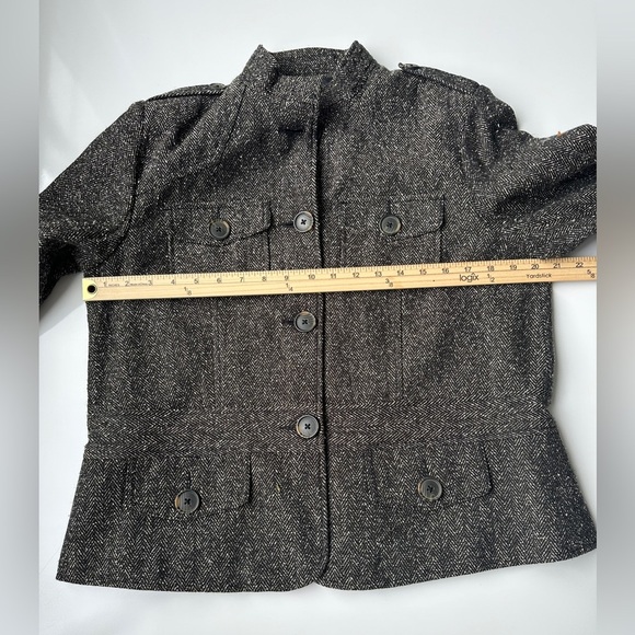 Relativity Black Brown Herringbone Military Button Front Jacket Coat Women’s XL - Picture 7 of 8